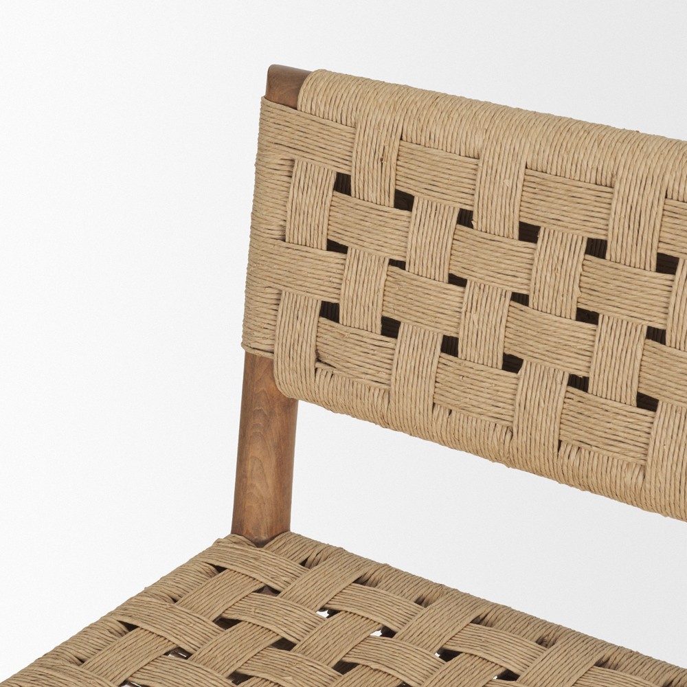 Amael Coastal Beach Brown Wood Woven Rope Counter Stool|