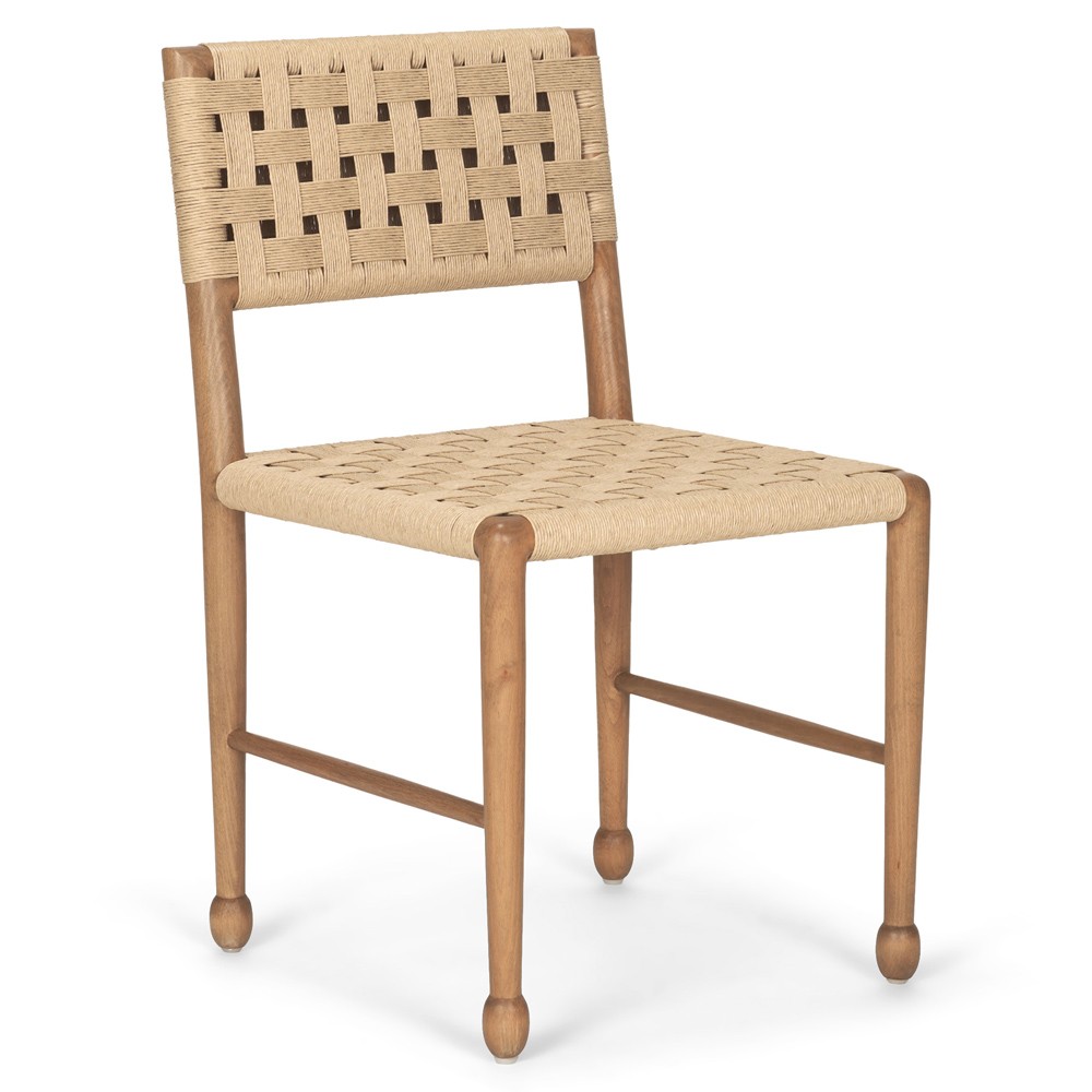 Amael Coastal Beach Brown Wood Woven Rope Dining Chair|