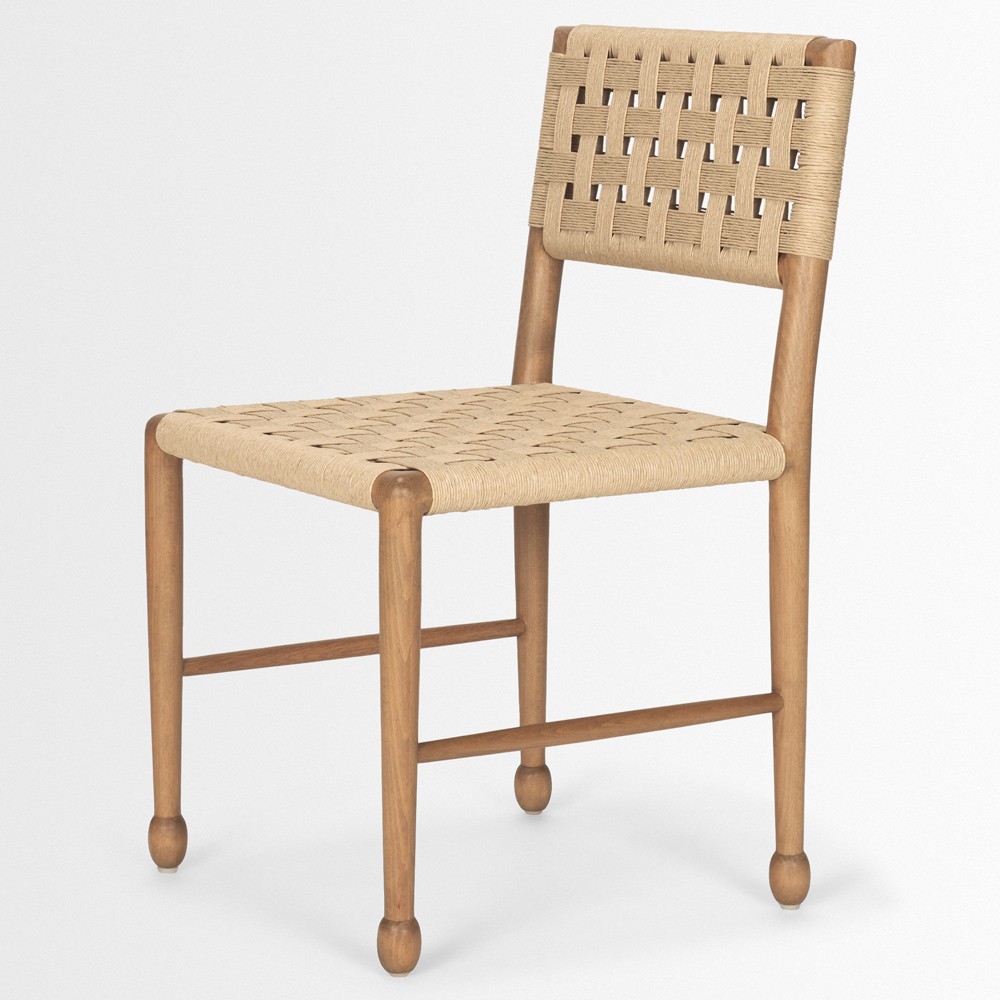 Amael Coastal Beach Brown Wood Woven Rope Dining Chair|
