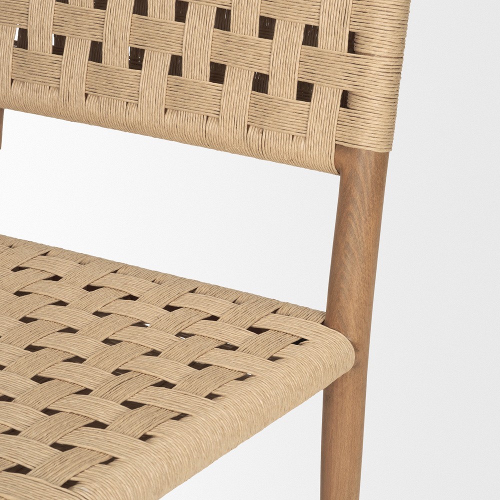 Amael Coastal Beach Brown Wood Woven Rope Dining Chair|