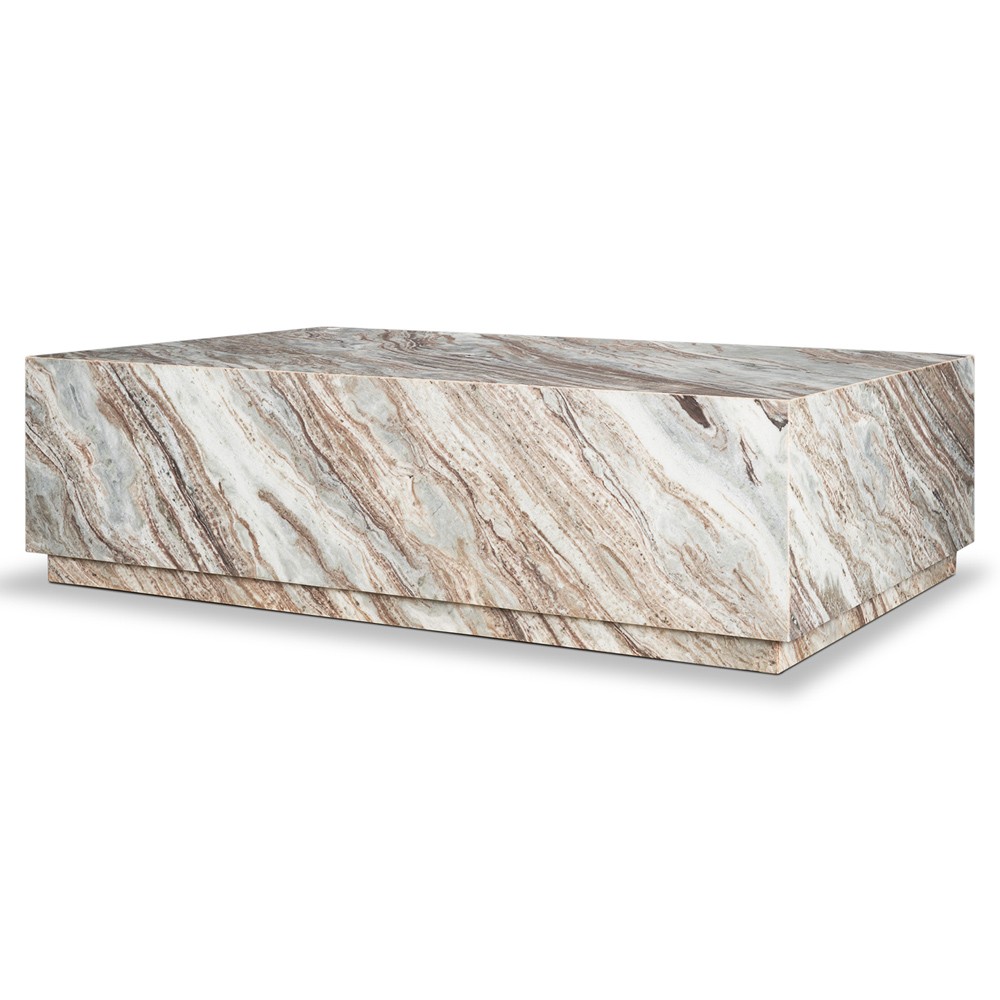 Aurelien Modern Classic Pink Marble Rectangular Block Coffee Table|