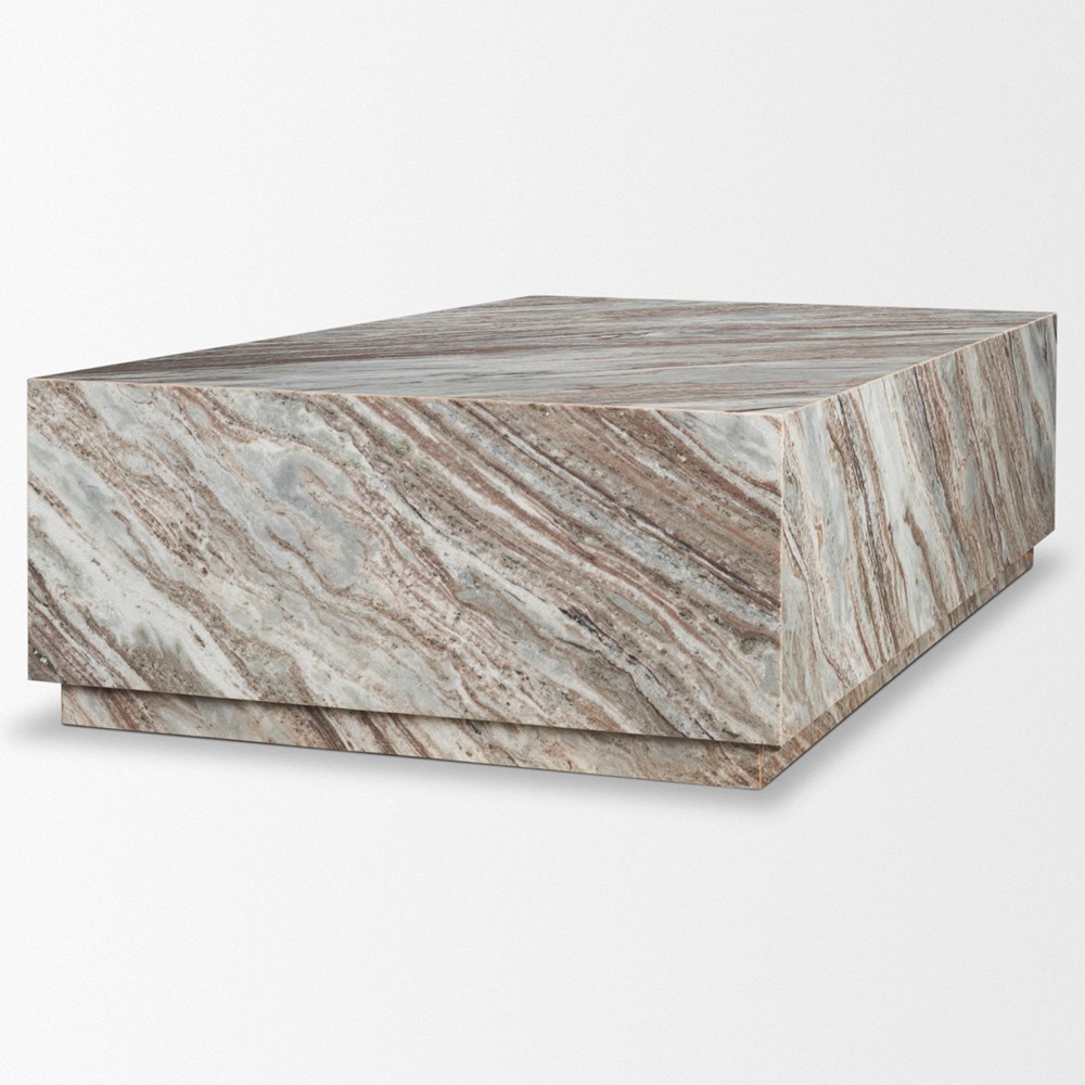 Aurelien Modern Classic Pink Marble Rectangular Block Coffee Table|