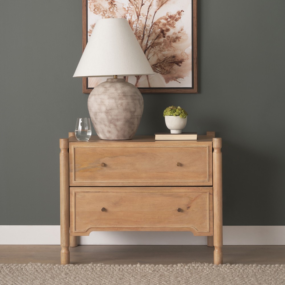 Joffrey Updated Traditional Brown Wood Wide Nightstand|