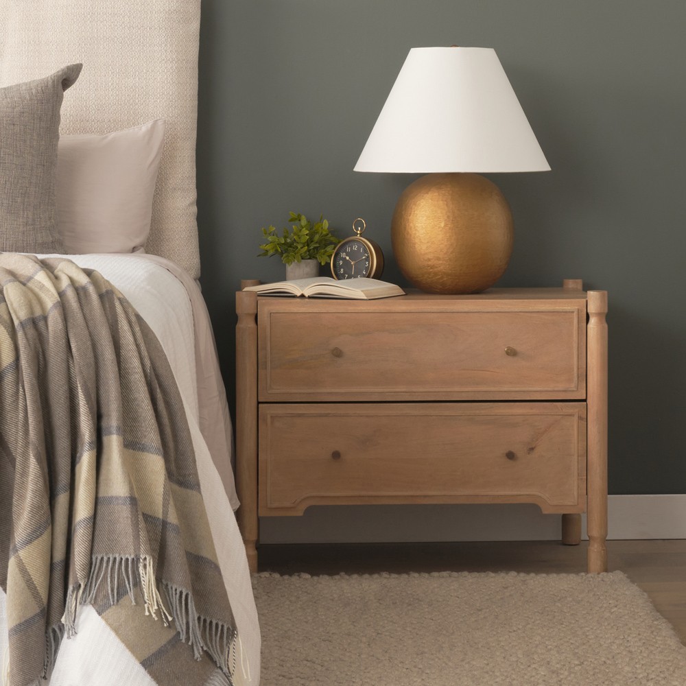 Joffrey Updated Traditional Brown Wood Wide Nightstand|