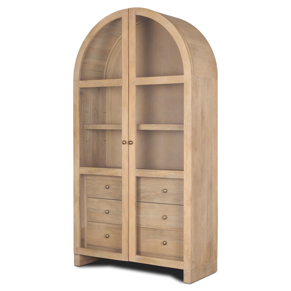 Vanessa Modern Classic Light Brown Wood Glass Arch Display Case|