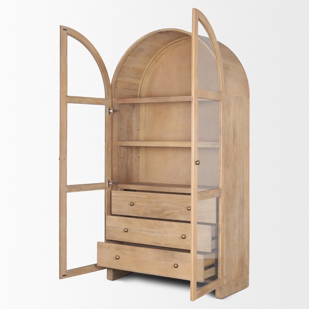 Vanessa Modern Classic Light Brown Wood Glass Arch Display Case|