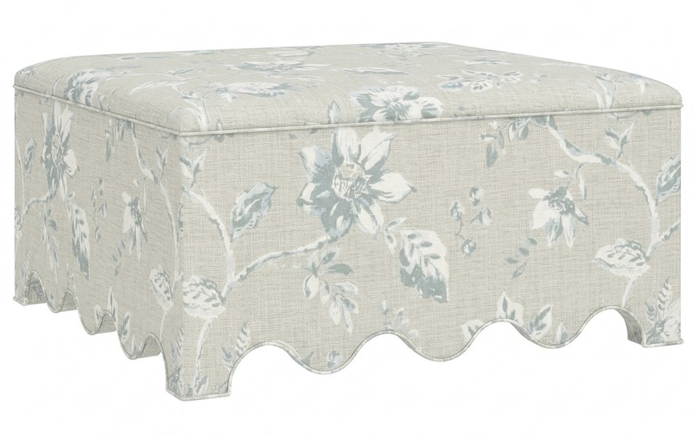 Worlds Away Miriam Garden Mist Sunbrella Interiors Ottoman|