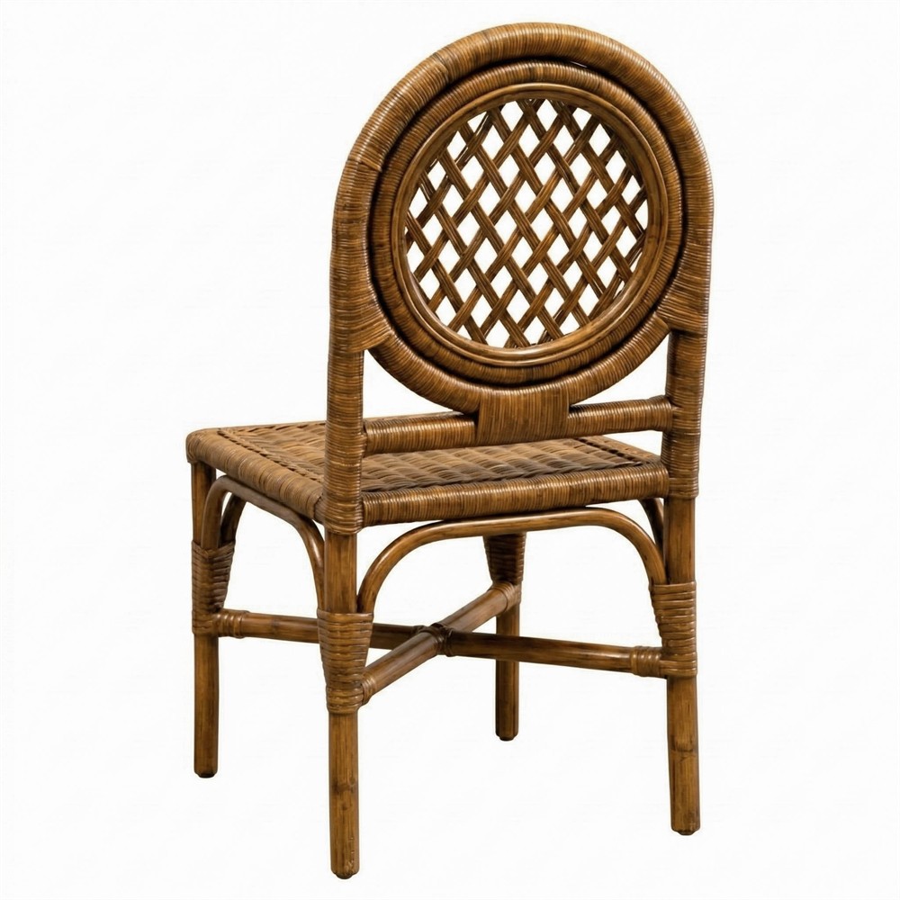 Louise Coastal Beach Chestnut Brown Handwoven Rattan Dining Chair|