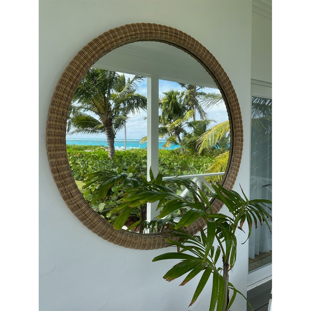Rosie Coastal Beach Natural Rattan Round Wall Mirror|