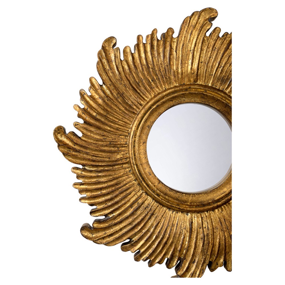 Vivi Updated Traditional Antique Gold Wood Sunburst Wall Mirror|