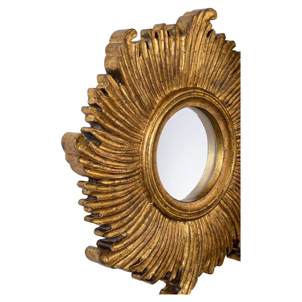 Vivi Updated Traditional Antique Gold Wood Sunburst Wall Mirror|