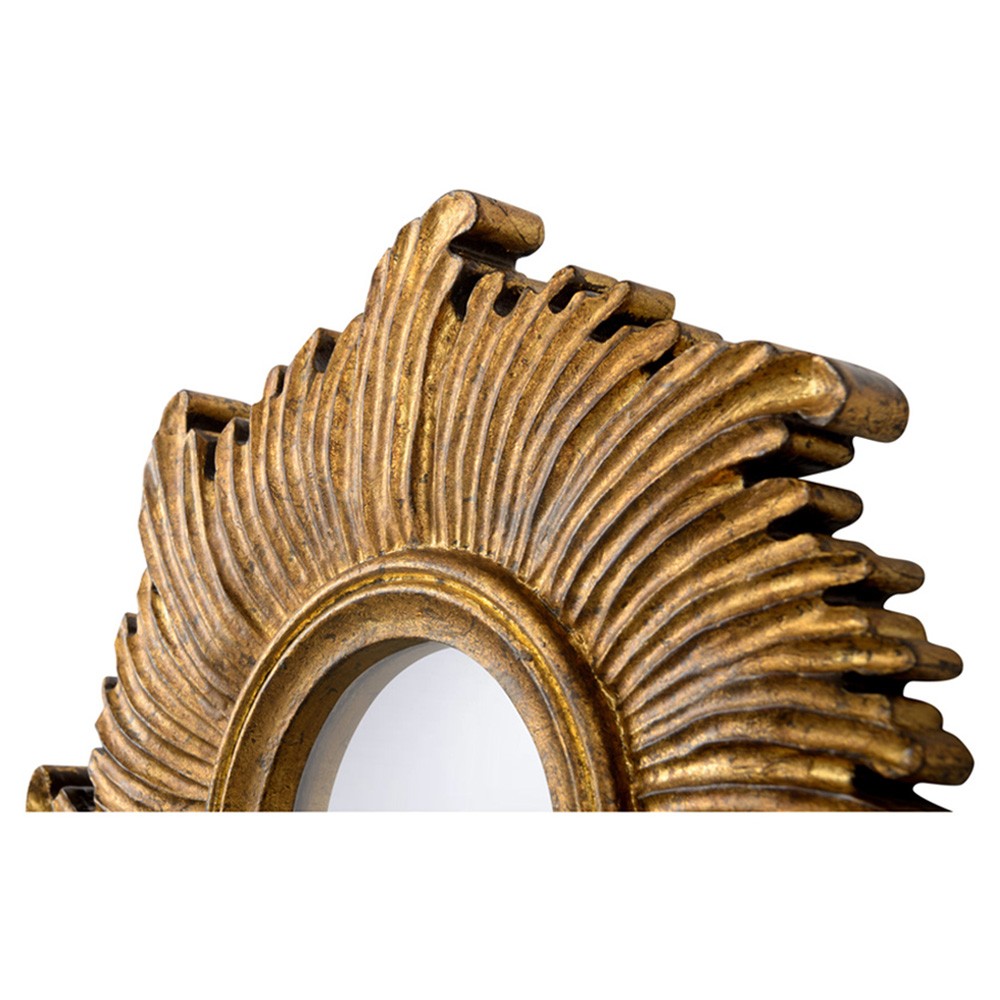 Vivi Updated Traditional Antique Gold Wood Sunburst Wall Mirror|