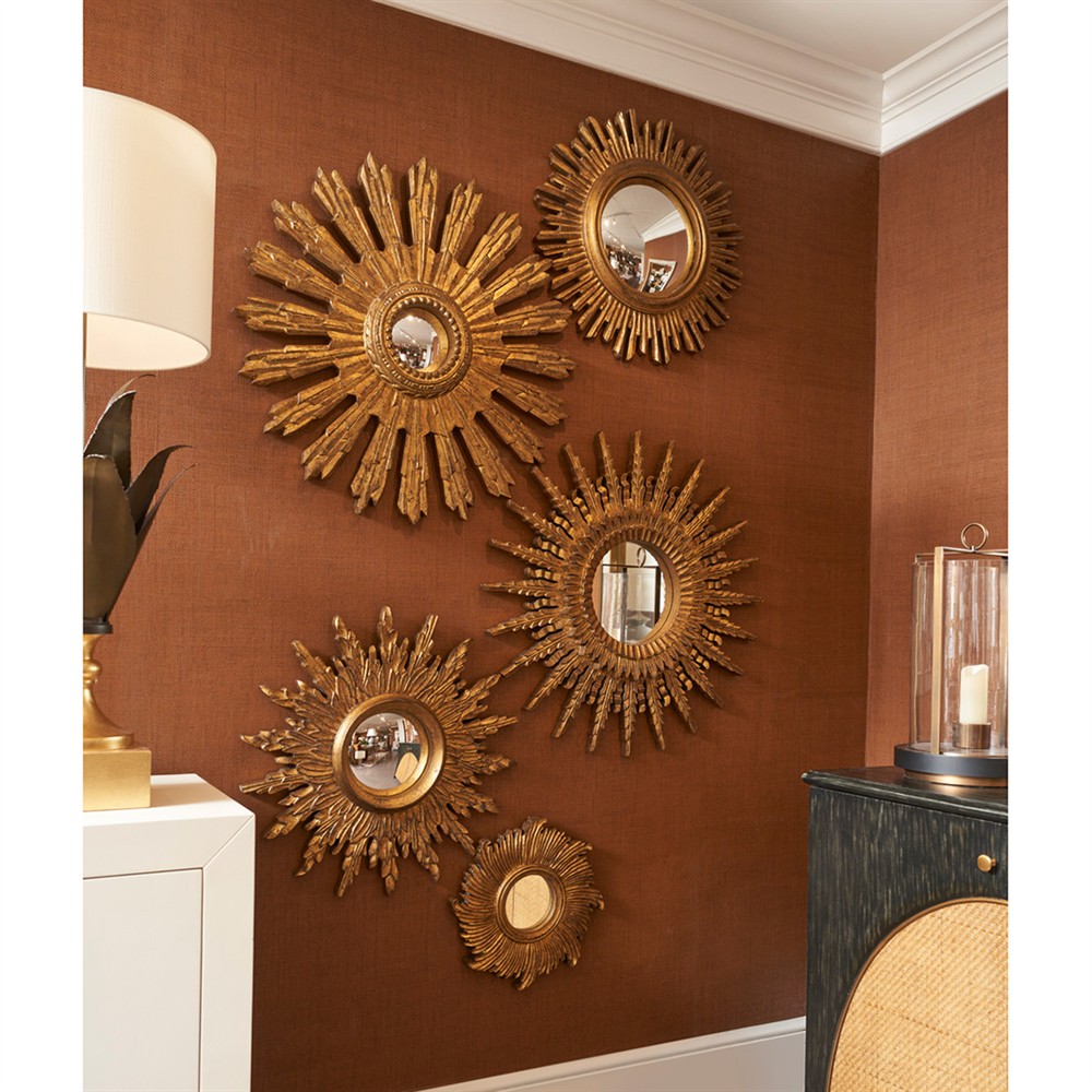 Vivi Updated Traditional Antique Gold Wood Sunburst Wall Mirror|