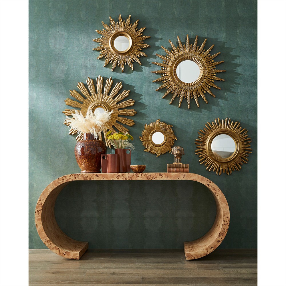 Vivi Updated Traditional Antique Gold Wood Sunburst Wall Mirror|