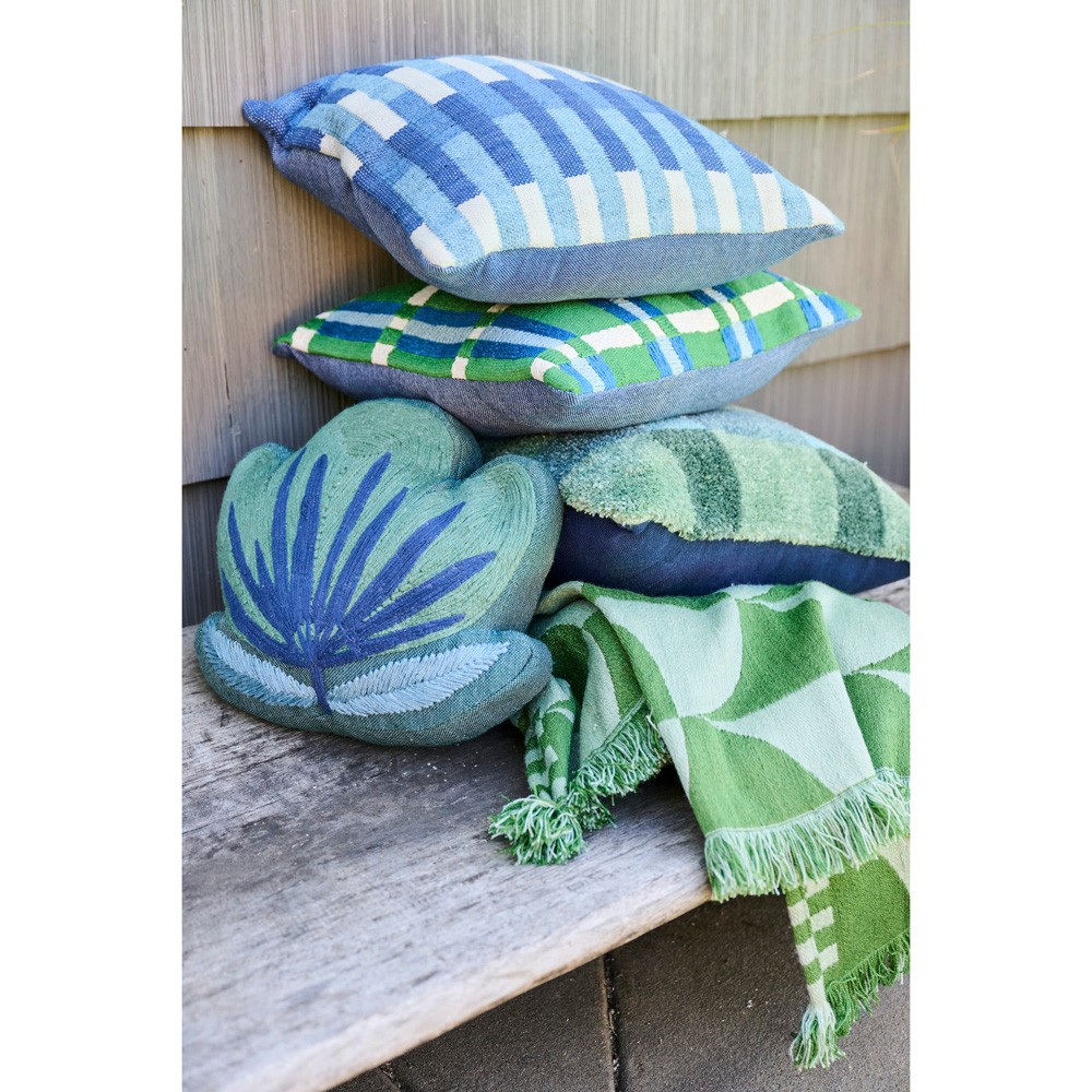 Arvid Coastal Beach Blue Embroidered Stripe Indoor Outdoor Throw