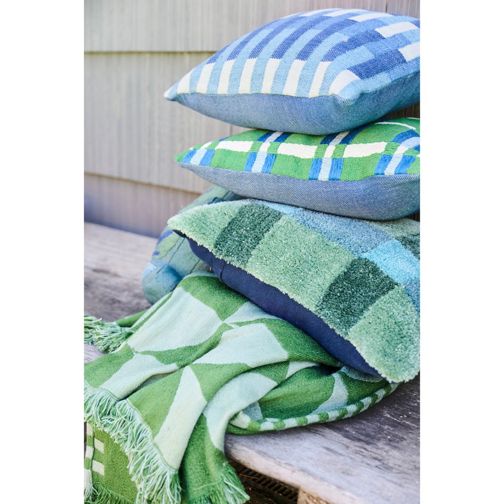 Arvid Coastal Beach Blue Embroidered Stripe Indoor Outdoor Throw