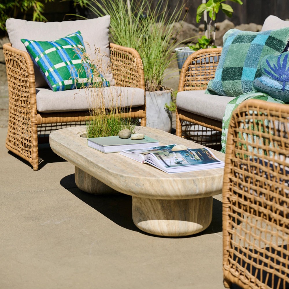 Arvid Coastal Beach Blue Embroidered Stripe Indoor Outdoor Throw