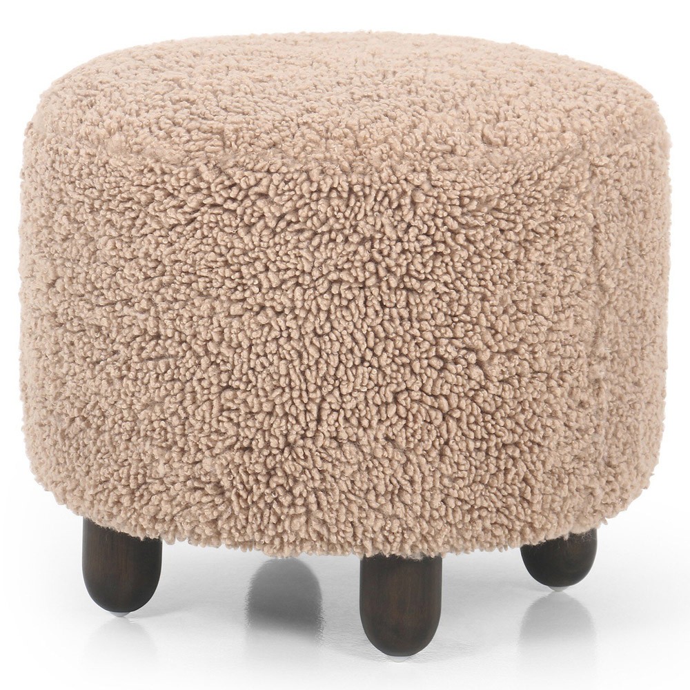 Waverly Modern Classic Beige Faux Shearling Round Ottoman|