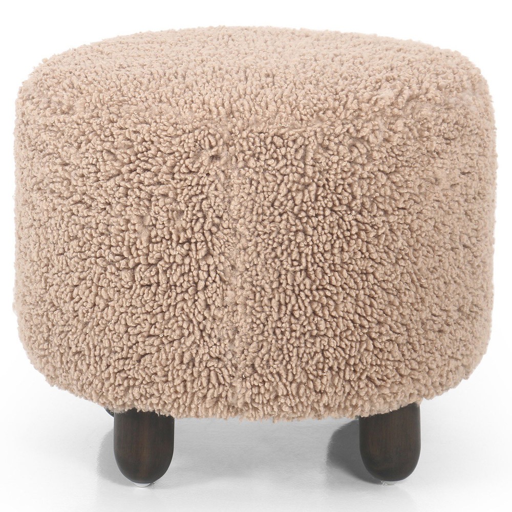 Waverly Modern Classic Beige Faux Shearling Round Ottoman|