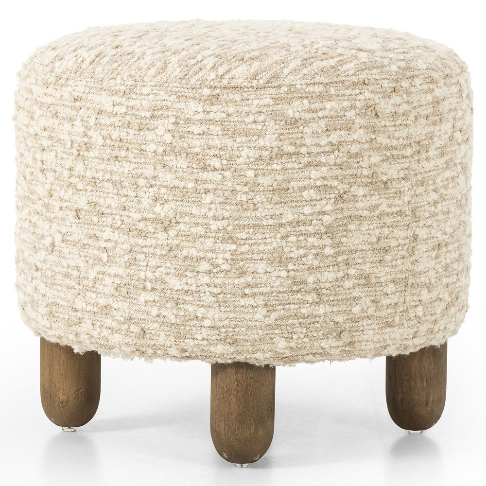 Waverly Modern Classic Cream Boucle Round Ottoman|