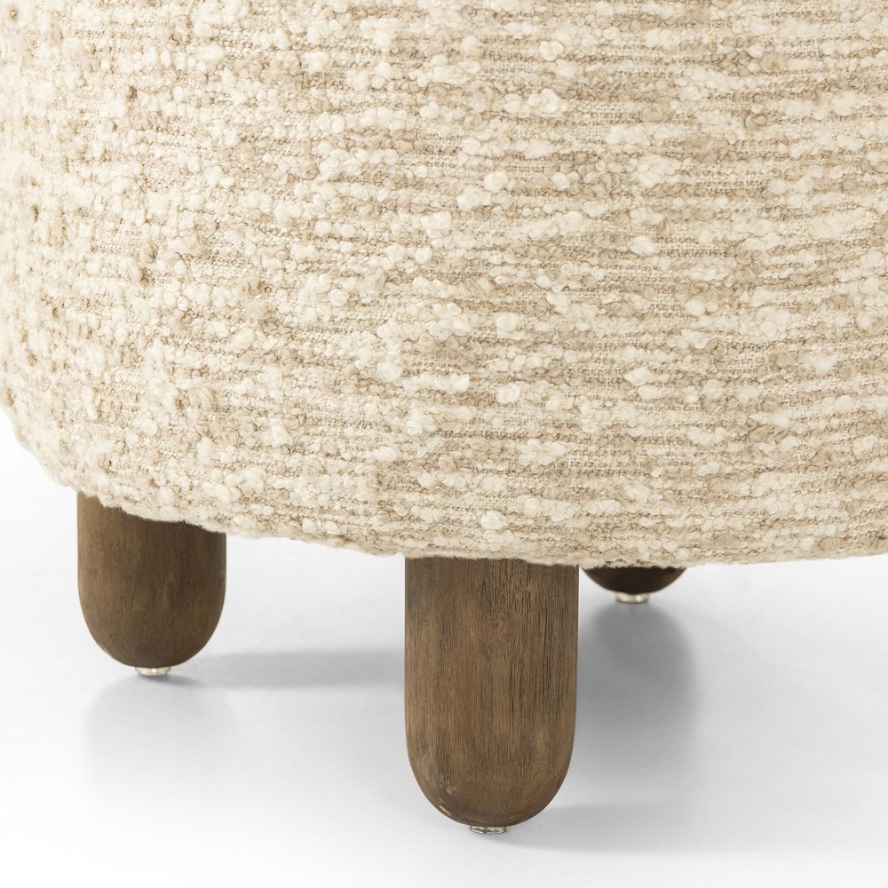 Waverly Modern Classic Cream Boucle Round Ottoman|