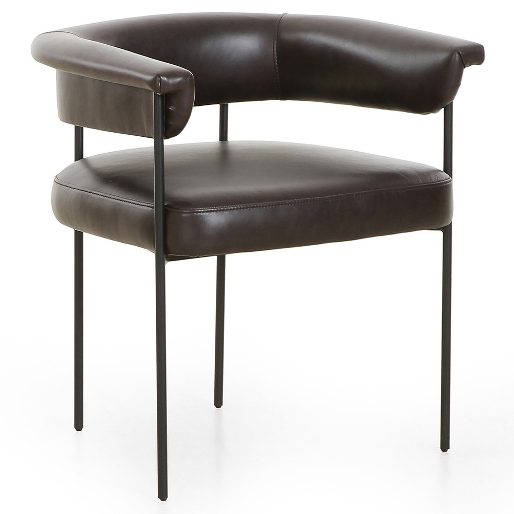 Penelope Industrial Loft Dark Brown Leather Barrel Dining Arm Chair|