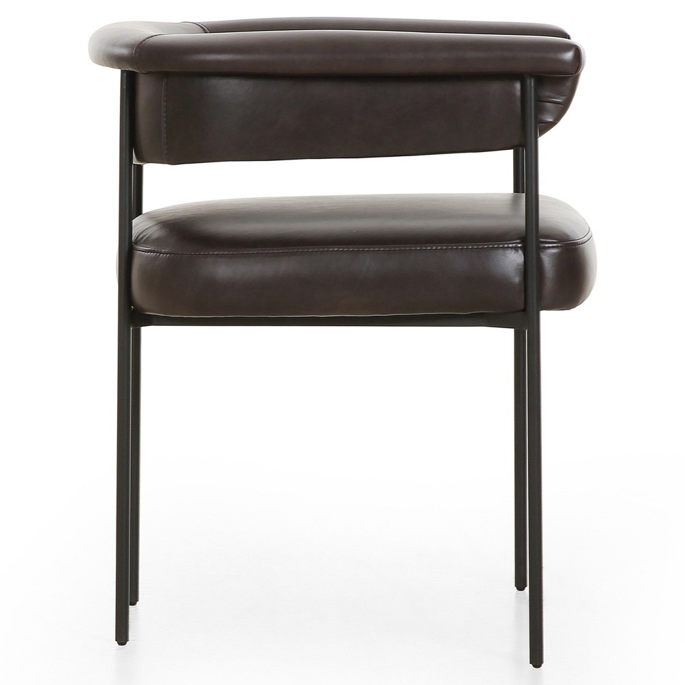 Penelope Industrial Loft Dark Brown Leather Barrel Dining Arm Chair|