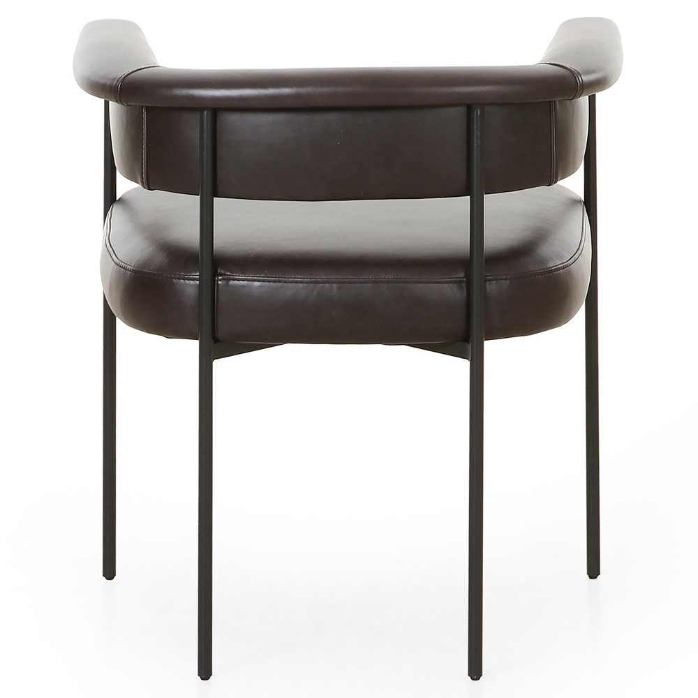 Penelope Industrial Loft Dark Brown Leather Barrel Dining Arm Chair|