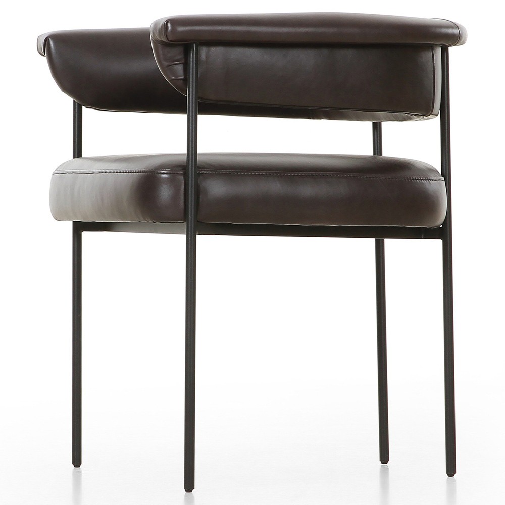 Penelope Industrial Loft Dark Brown Leather Barrel Dining Arm Chair|