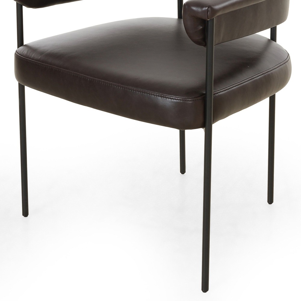 Penelope Industrial Loft Dark Brown Leather Barrel Dining Arm Chair|