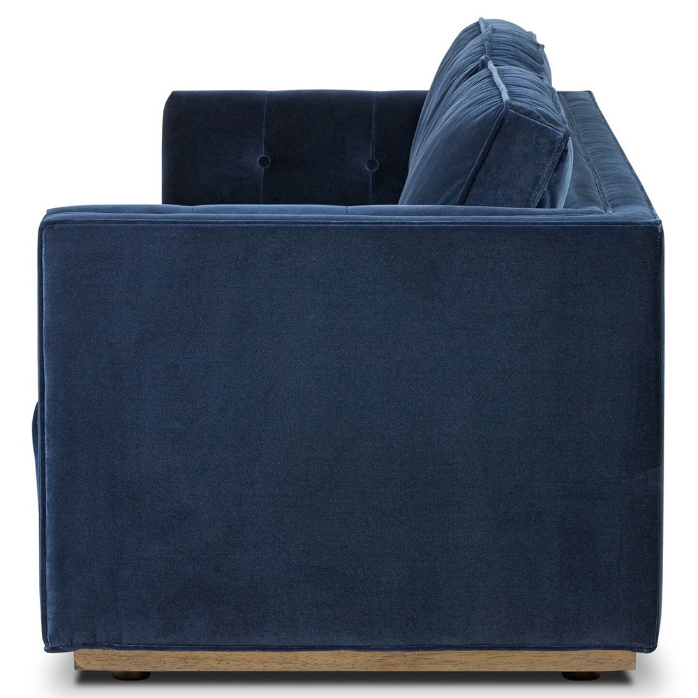 Celeste Rustic Lodge Dark Blue Velvet Brown Wood Tufted Sofa - 90"|