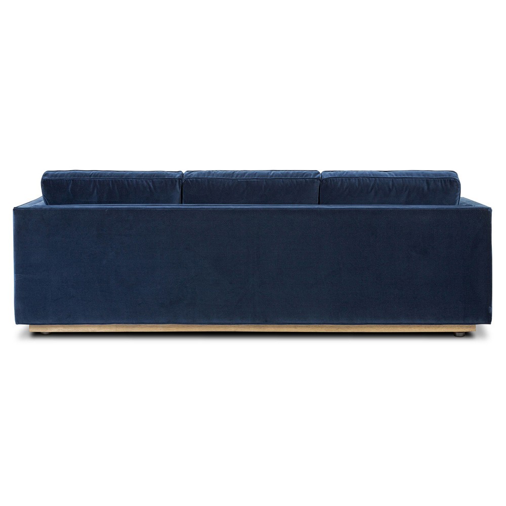 Celeste Rustic Lodge Dark Blue Velvet Brown Wood Tufted Sofa - 90"|