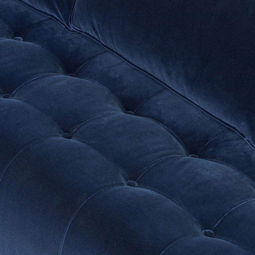 Celeste Rustic Lodge Dark Blue Velvet Brown Wood Tufted Sofa - 90"|