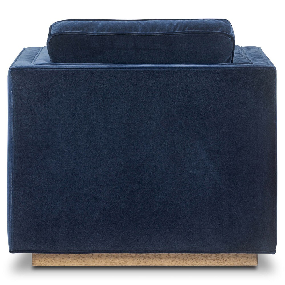 Celeste Rustic Lodge Dark Blue Velvet Brown Wood Tufted Swivel Arm Chair|