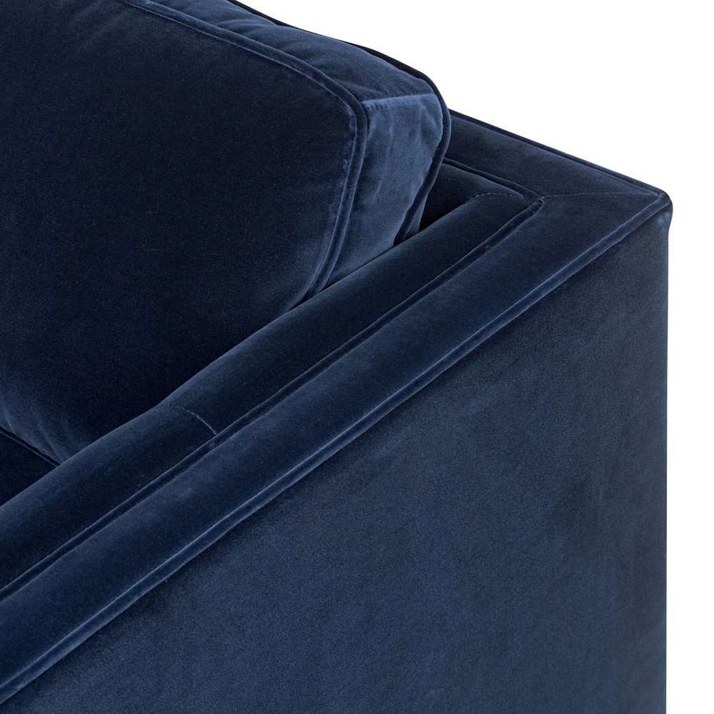 Celeste Rustic Lodge Dark Blue Velvet Brown Wood Tufted Swivel Arm Chair|