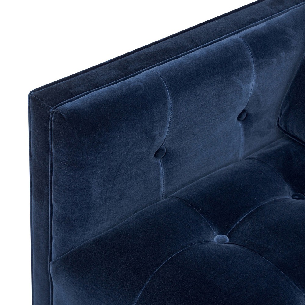 Celeste Rustic Lodge Dark Blue Velvet Brown Wood Tufted Swivel Arm Chair|