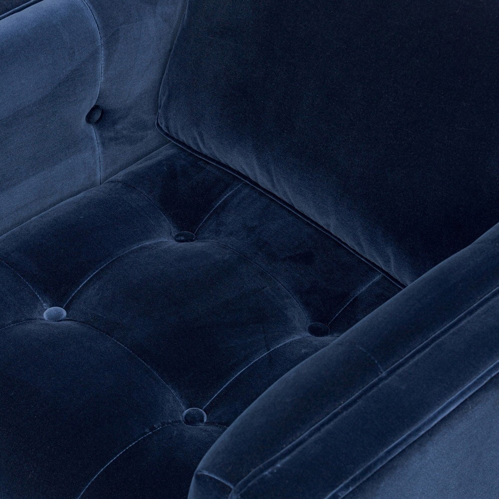 Celeste Rustic Lodge Dark Blue Velvet Brown Wood Tufted Swivel Arm Chair|