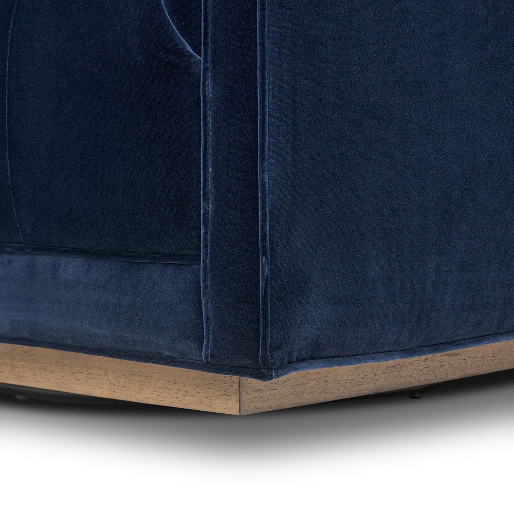 Celeste Rustic Lodge Dark Blue Velvet Brown Wood Tufted Swivel Arm Chair|