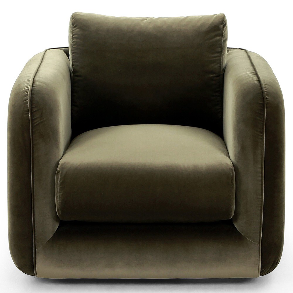 Malakai Modern Classic Olive Green Velvet Swivel Arm Chair|