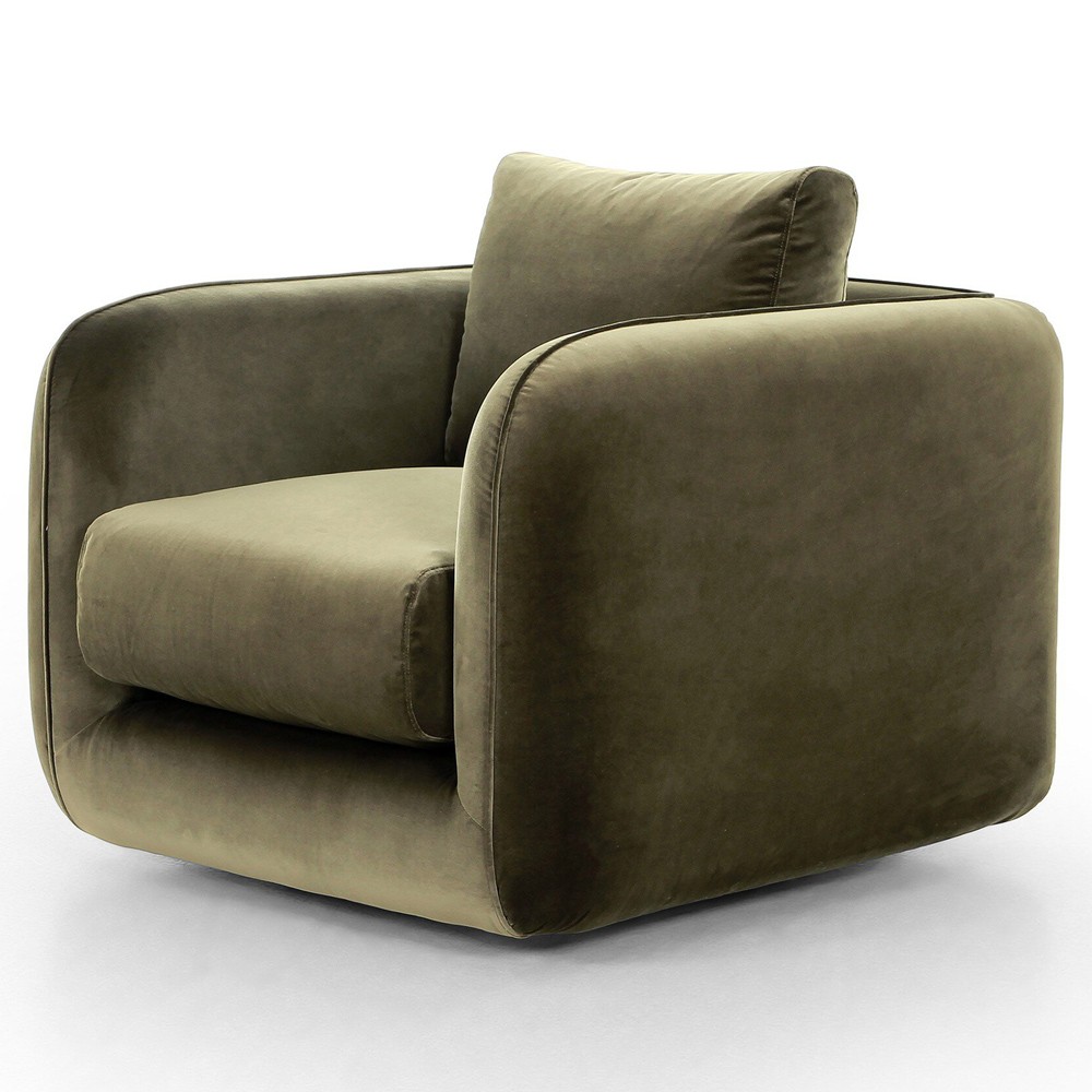 Malakai Modern Classic Olive Green Velvet Swivel Arm Chair|