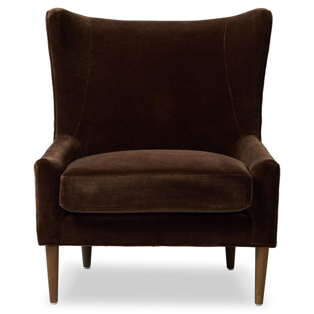 Paola Mid Century Vintage Dark Brown Velvet Wing Lounge Chair|