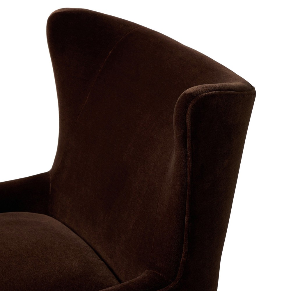Paola Mid Century Vintage Dark Brown Velvet Wing Lounge Chair|