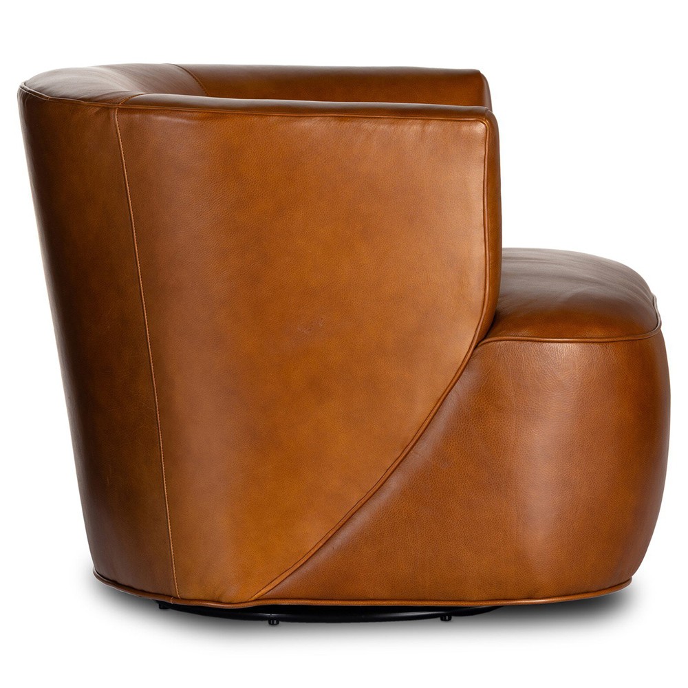 Adelyn Modern Classic Dark Brown Leather Swivel Barrel Arm Chair|
