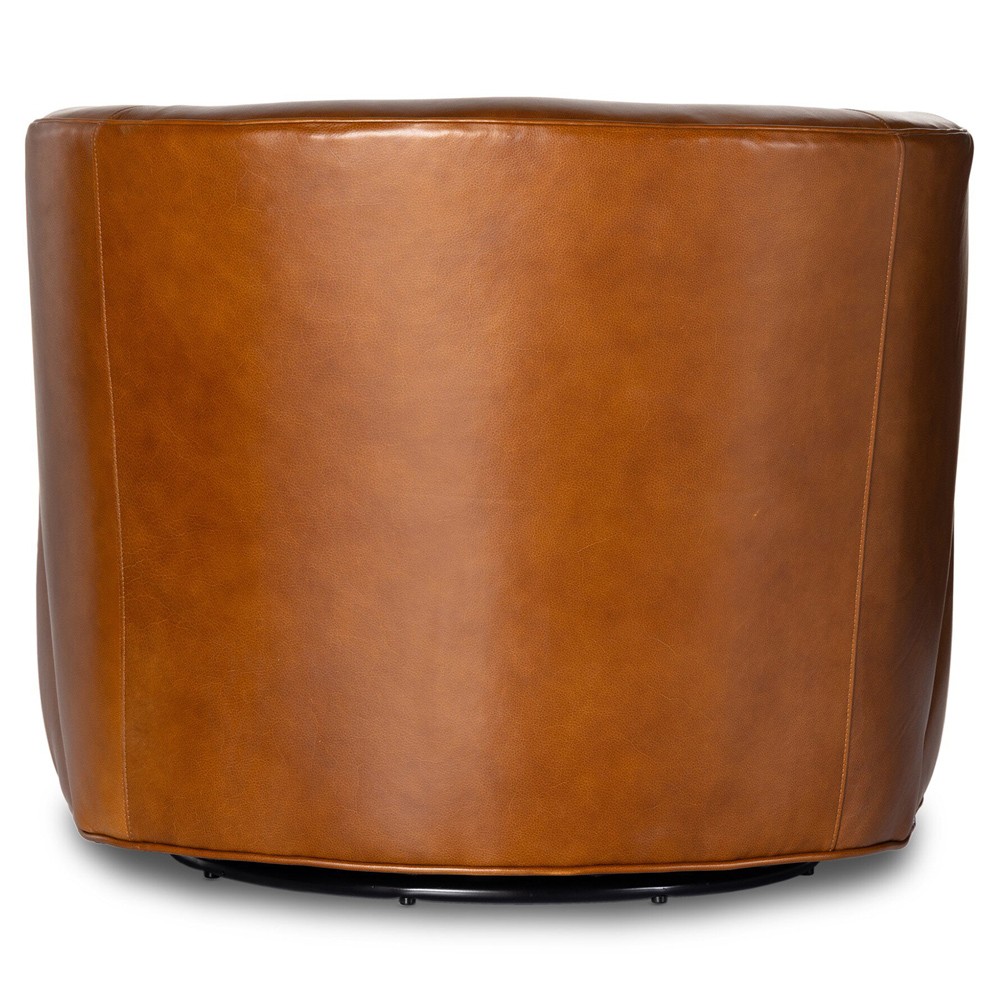 Adelyn Modern Classic Dark Brown Leather Swivel Barrel Arm Chair|