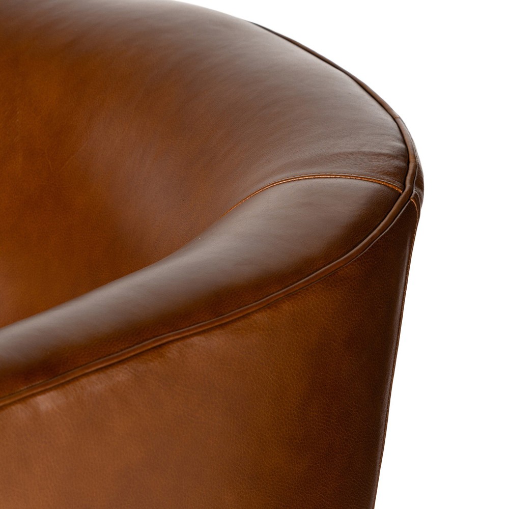 Adelyn Modern Classic Dark Brown Leather Swivel Barrel Arm Chair|