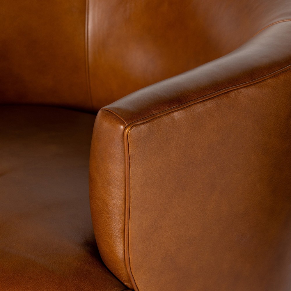 Adelyn Modern Classic Dark Brown Leather Swivel Barrel Arm Chair|