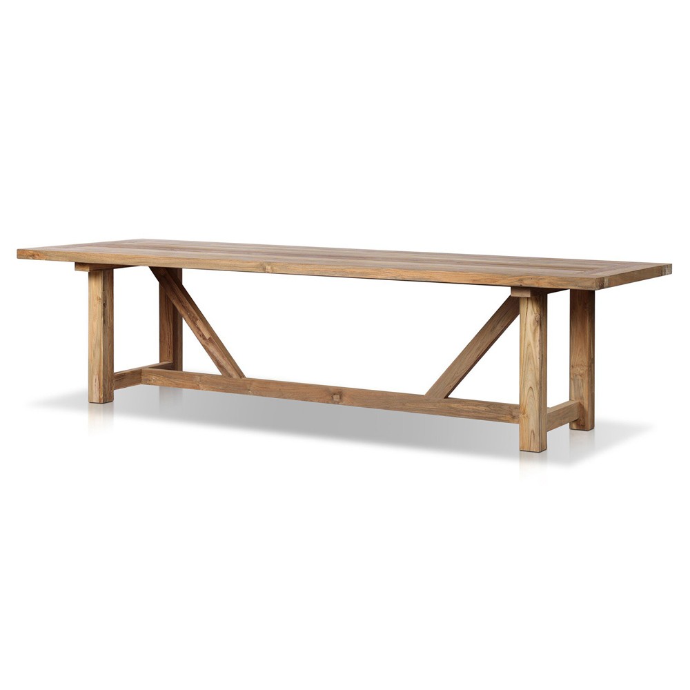 Stephie Light Brown Reclaimed Teak Rectangular Outdoor Dining Table - 118"|