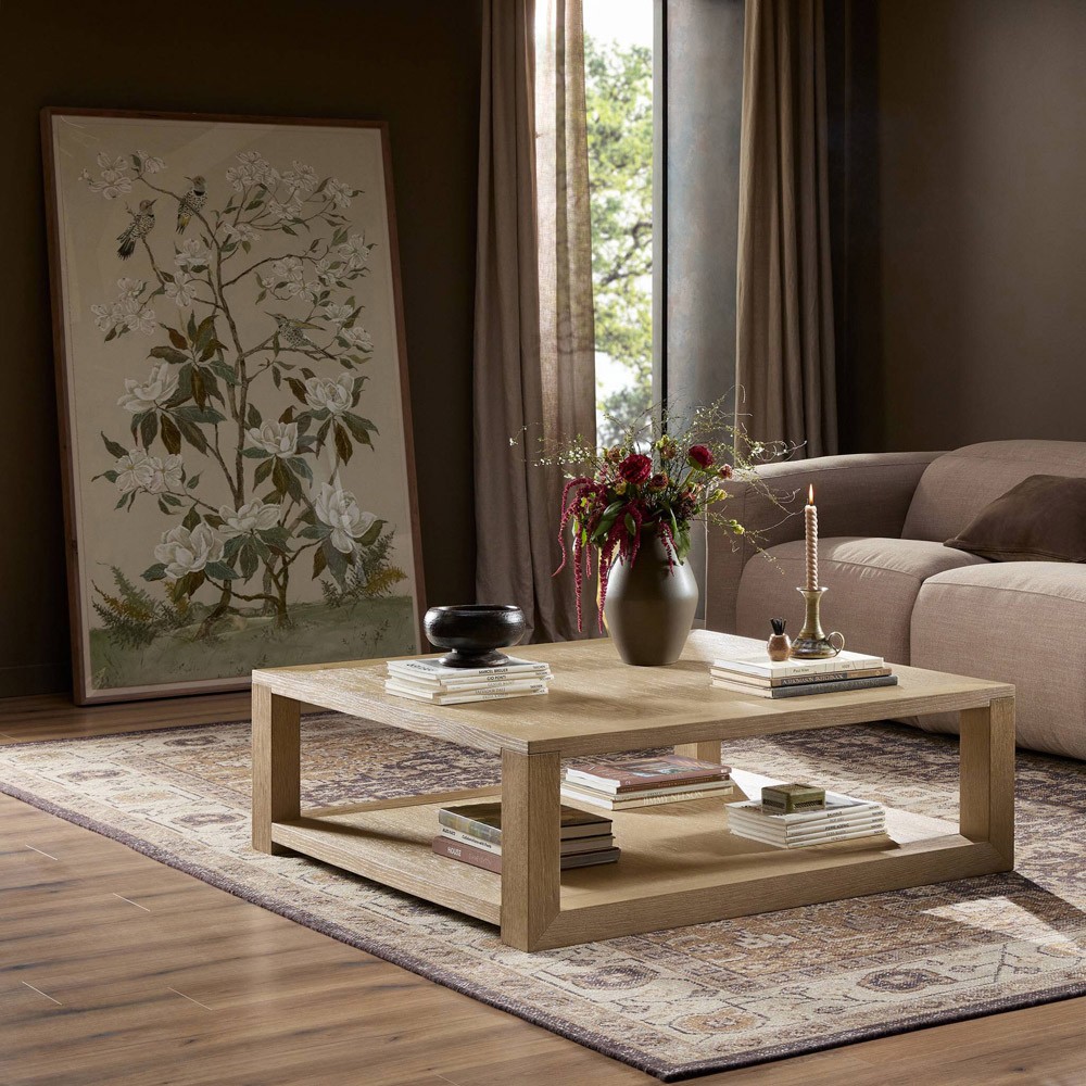 Tahoma Modern Classic Bleached Oak Square Coffee Table|