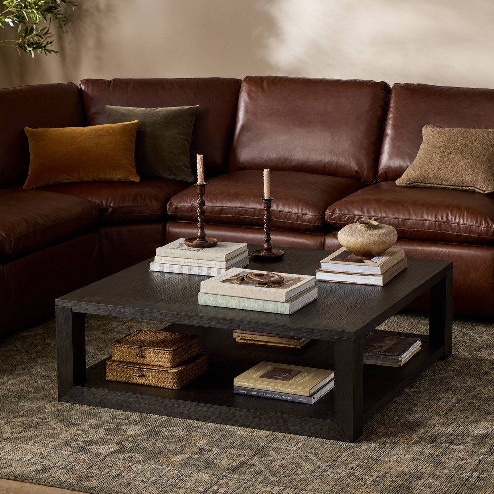 Tahoma Modern Classic Dark Brown Oak Square Coffee Table|