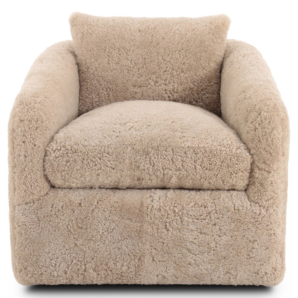 Perrin Modern Classic Beige Shearling Swivel Barrel Chair|